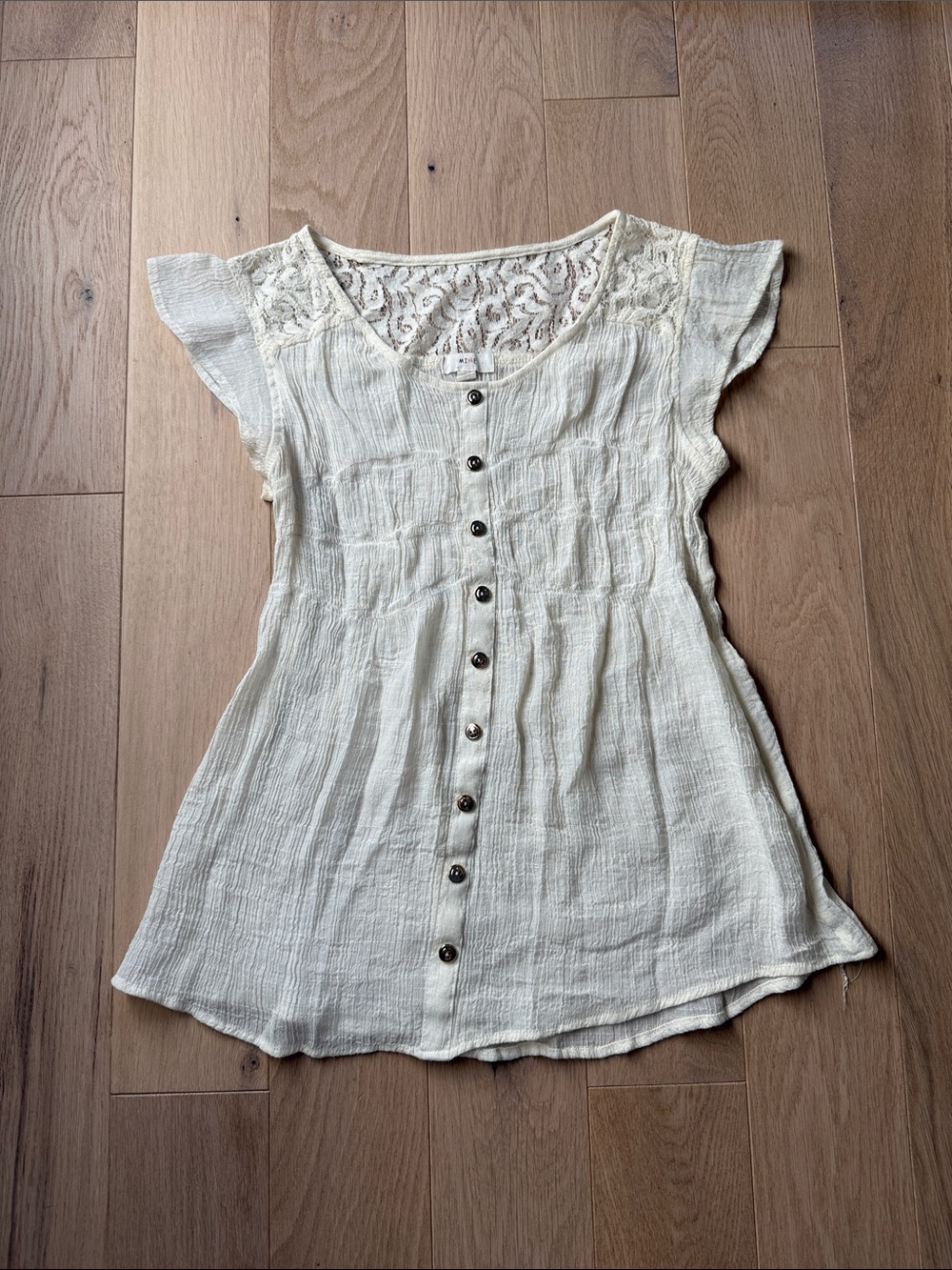 Dainty Cottagecore Fairy Boho Mine Flowy Festival Button Lace Short Sleeve